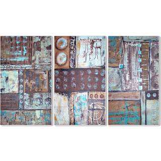 Stupell Home D? Cor Aqua Dreams No. 2 Abstract 3-delt Triptych Wall Plaque Set 11 x 0,5 x 17 stolt fremstillet i USA