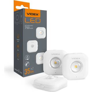 2 stk. genopladelige LED natlamper - Trådløs bevægelsessensor, 0.5W - Dæmpbar : Dæmpbar, Kulør : Varm