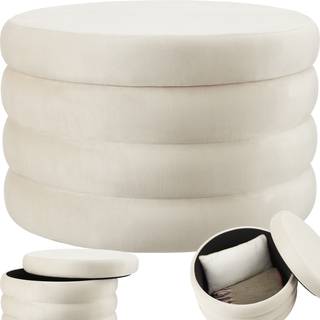 Polstret skammel Altu XL, opbevaringsplads - Velour look creme-hvid