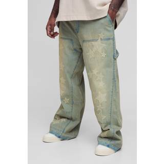 Mens Khaki Plus Star Applique Gusset Detail Carpenter Jeans