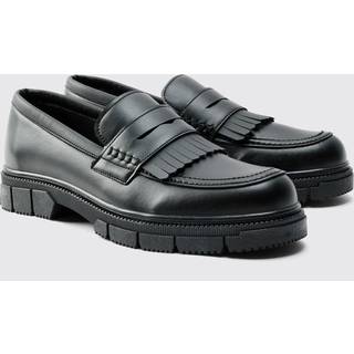 Mens Pu Chunky Sole Tassel Loafer In Black
