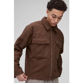 Mens Brown Boxy Boucle Borg Trucker Jacket