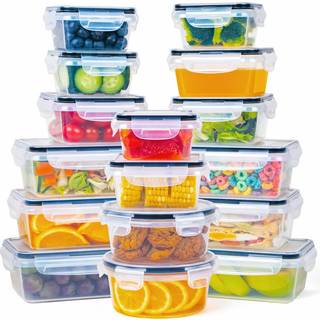 FOOYOO 32 Piece Food Storage Container med låg (16 containere 16 låg) - Plast Food Airtight lækage Proof Snap Lock Låg BPA Gratis opbevaringsbeh