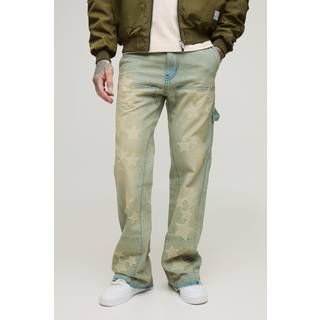 Mens Khaki Tall Star Applique Gusset Detail Carpenter Jeans