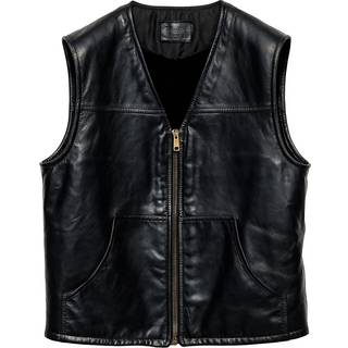 Leather and Lambskin Vest in Black - 48