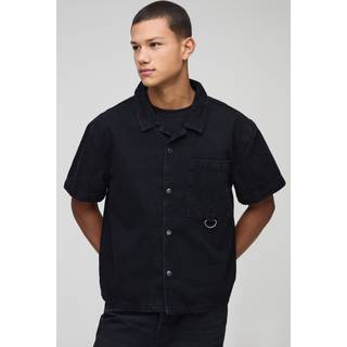 Mens Boxy Revere Black Washed Denim Shirt