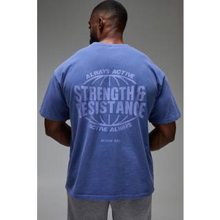 Mens Slate Blue Man Active Overdye Lifting Club Extended Neck Oversized T-shirt