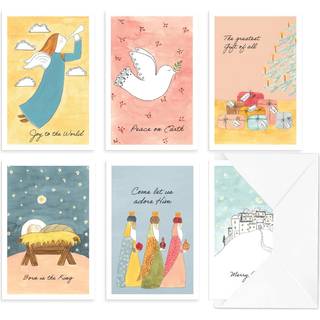 DiverseBee Christmas lyk?nskningskort med konvolutter og klisterm?rker (6 unikke akvareldesign) Bulk Inspirerende religi?se vinterferie Notekort