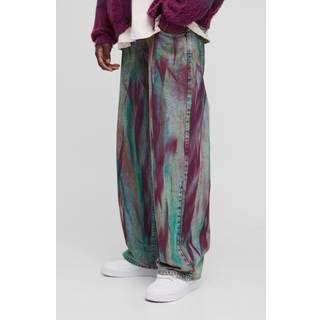 Mens Blue Baggy Rigid Paint Brushed Denim Jeans