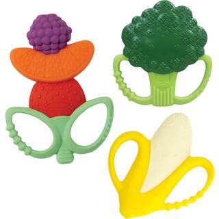 Infantino Farmers Market Teether gavesæt - Sæt med 3 BPA -fri frugt og veggie teksturerede silikonetænder til beroligende ømme tandkød multicolor