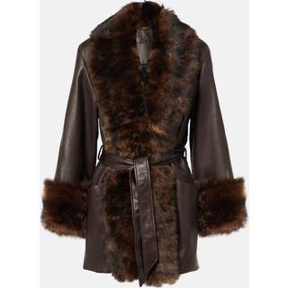 ChloÃ© Shearling-trimmed leather wrap jacket - brown - M
