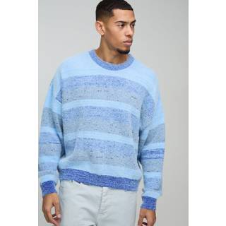 Mens Blue Boxy Brushed Stripe Knitted Jumper