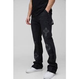 Mens Washed Black Tall Gothic Cross Gusset Flared Jeans