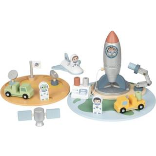 Rumstation med raket og astronauter