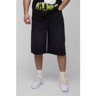 Mens Washed Black Tall Relaxed Fit Jorts with Pleat Waist Detail