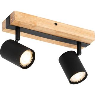Smart loftspot sort med træ 2-lys justerbar inkl. Wifi GU10 50mm - Jeana