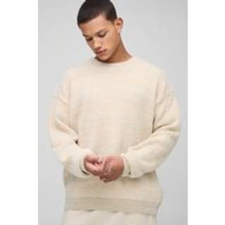 Mens Stone Oversized Brushed Fluffy Knitted Jumper