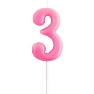 Eusbon 3. fødselsdagslys 2.76 Storstørrelsesnummer til kage dekoration fødselsdagsfest bryllupsdag pink (nummer 3)