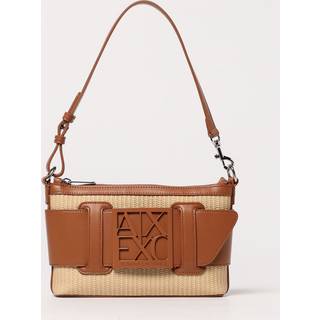 Armani Exchange Armani Exchange Raffia Style Buckle Logo Shoulder Brown Bag