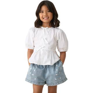 Angel & Rocket Angel & Rocket White Rochelle Denim Peplum Bow 100% Cotton Top