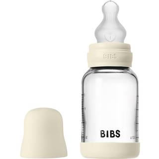 BIBS Glass Baby Bottle Round Silicone 120 ml. Slow Flow Ivory - 1 stk.