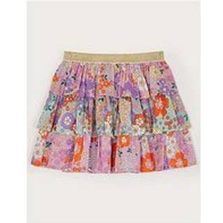 Monsoon Monsoon Purple Floral Print Tiered 100% Cotton Skirt