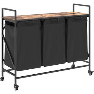 vasketøjskurv 3 rum med hjul røget egetræsfarve