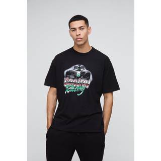 Mens Black Oversized Castrol Racing License Print T-Shirt