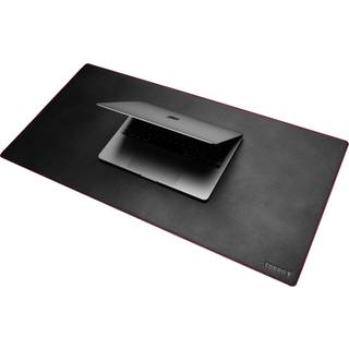 Leather Desk Mat (Large - 80x40cm) - Black with Red Detail