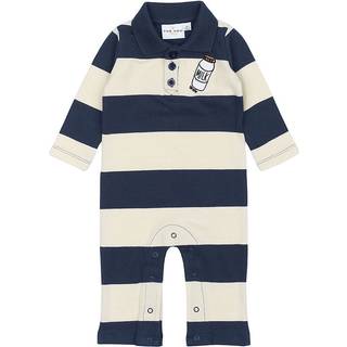 The New Siblings GOTS Noah Pique Jumpsuit Mood Indigo Striped 86 cm  Marineblå  86 cm  mand