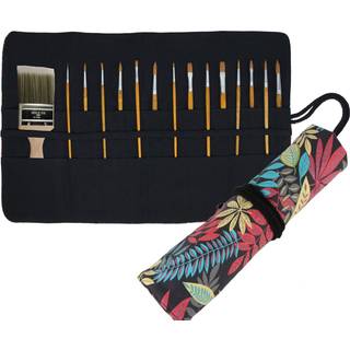 A Aifamy 30 Lommer Kunstner Paint B?rste Roll Up Bag Holder Canvas Pouch Case (farverig blad)