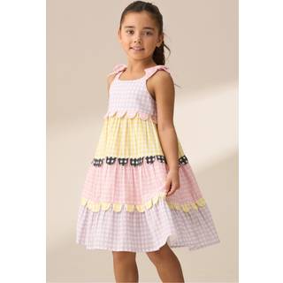 Angel & Rocket Angel & Rocket Pink Bianka Multi Mixed Check Tiered 100% Cotton Sundress