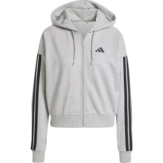 Essentials 3-Stripes French Terry Full-Zip hættetrøje - Medium Grey Heather / Black - XS