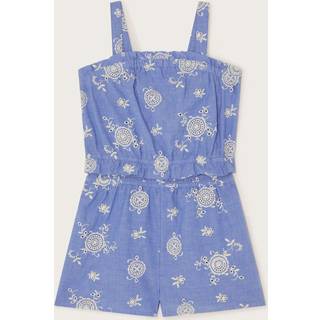 Monsoon Monsoon Blue Strappy Broderie Chambray 100% Cotton Playsuit