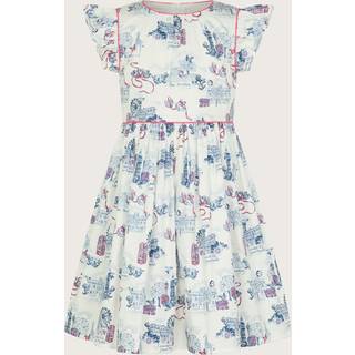 Monsoon Monsoon White London Print Frilly 100% Cotton Dress