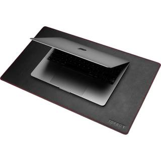 Leather Desk Mat (Small - 50x30cm) - Black with Red Detail