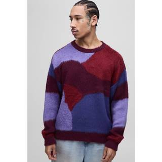 Mens Purple Oversized Boxy Abstract Fluffy Knitted Jumper