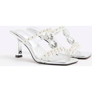 River Island River Island Silver Pearl Detail Heeled Sandals