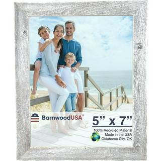 Barnwoodusa | Farmhouse 5x7 Picture Frame | 1 1/2 tommer st?bning | 100% genvundet tr? | Rustik | Hvid vask