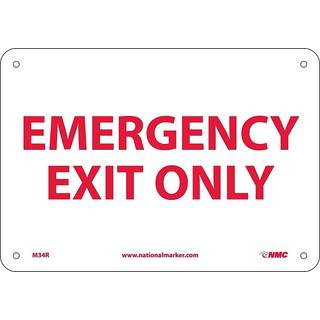 NMC M34R Emergency exit kun tegn - 10 tommer x 7 in. Stivt plastudgangsskilt med r?d tekst p? hvid base