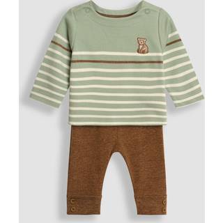 Jojo Maman Bébé JoJo Maman Bébé Green Bear Embroidered Breton Top And Rib Leggings Set