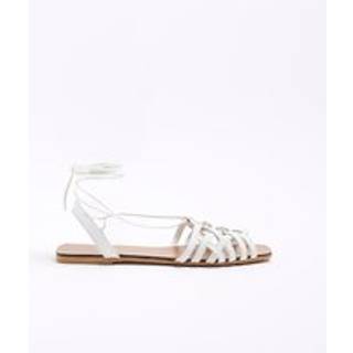 River Island River Island White Wide Fit Caged Tie Up Flat Sandals