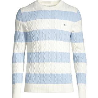 GANT Herre Stribet kabelstrikket crewneck sweater af bomuld (L)