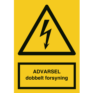Advarselsskilt - ADVARSEL Dobbelt forsyning - Vinyl klistermærke - 105 x 75 mm
