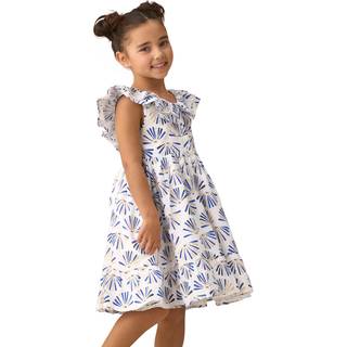 Angel & Rocket Angel & Rocket Blue Lina Frill Neck Print 100% Cotton Dress