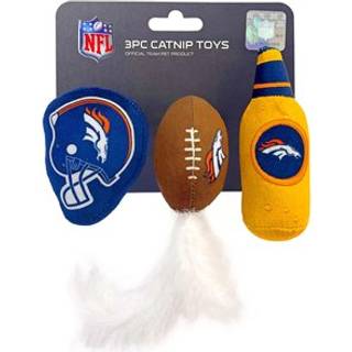 Bedste Plush Cat Toy - NFL Denver Broncos komplet sæt med 3 stykker kat legetøj fyldt med frisk catnip. Inkluderer: 1 hjelmkatlegetøj 1 fodboldka