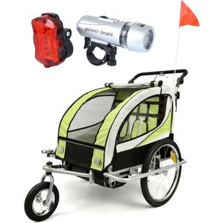 Cykeltrailer/løbevogn til børn, med støddæmper og 2 sæder - limegrøn