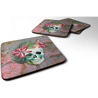 """" Caroline's Treasures Day of the Dead Skull Flowers Foam Coaster Set på 4 3,5 multicolor """"