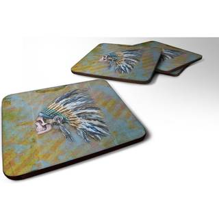 """" Caroline's Treasures Day of the Dead Indian Chief Skull Foam Coaster Set på 4 3,5 multicolor """"