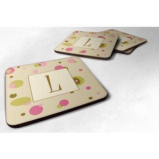 """" Caroline's Treasures CJ1004-LFC Monogram-Tan Dots Foam Coasters (Sæt med 4) indledende bogstav L 3.5 """" ""H x 3.5"" """" ""W multicolor"" ""